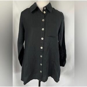 Soft Surroundings Camina Linen Blend Gold Back Zip Black Tunic Blouse Top Small